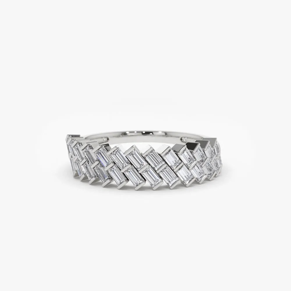 14k Gold Double Row Diagonal Baguette Diamond Ring 0.55 ctw