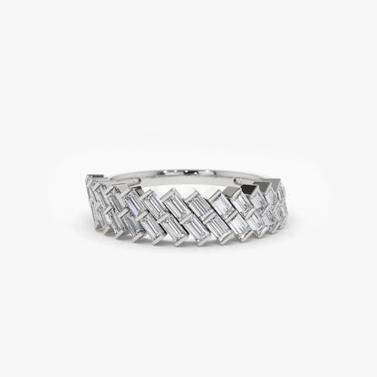 14k Gold Double Row Diagonal Baguette Diamond Ring 0.55 ctw