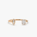 14K Gold 0.15 ctw Diamond Baguette Round and Marquise Open Cuff Ring