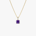 14k Solid Gold Amethyst and Diamond Cushion Cut Pendant Necklace 1.02 Carat