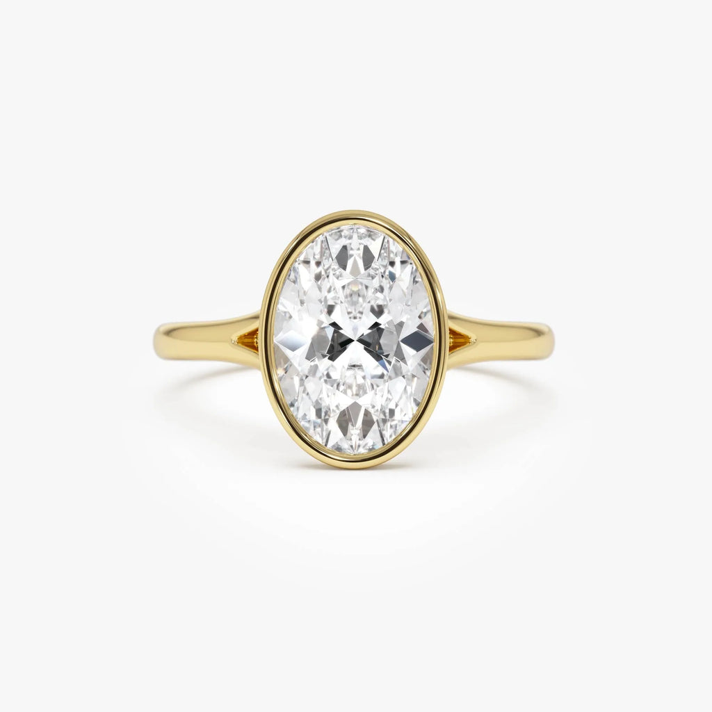 14k Gold 2.00 Carat Lab Grown Diamond Oval Engagement Ring Minimalist Bezel Setting Marcella