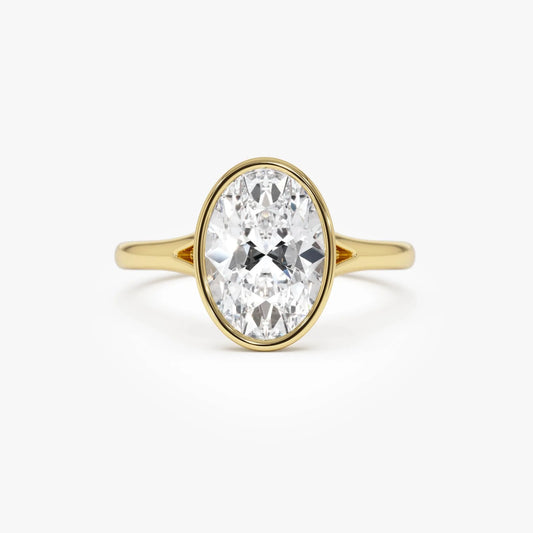 14k Gold 2.00 Carat Lab Grown Diamond Oval Engagement Ring Minimalist Bezel Setting Marcella