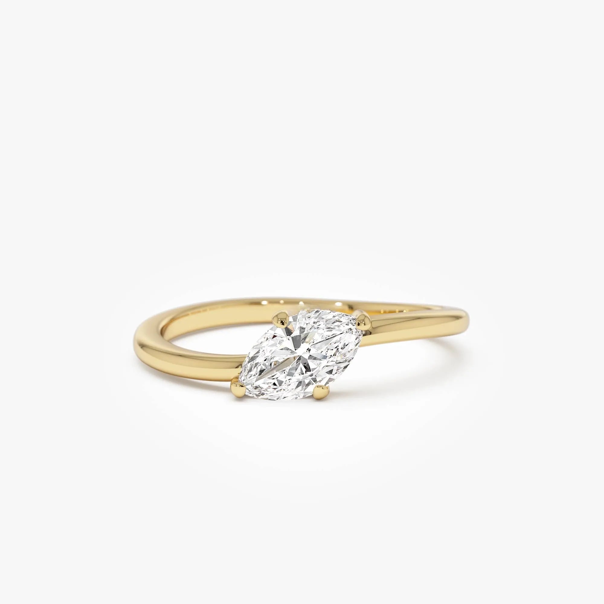 14k Gold 0.50 Carat Lab Grown Diamond Marquise Wavy Prong Setting Promise Ring