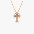 14K Solid Gold 0.32 CTW Round Diamond Gothic Cross Pave Setting Necklace