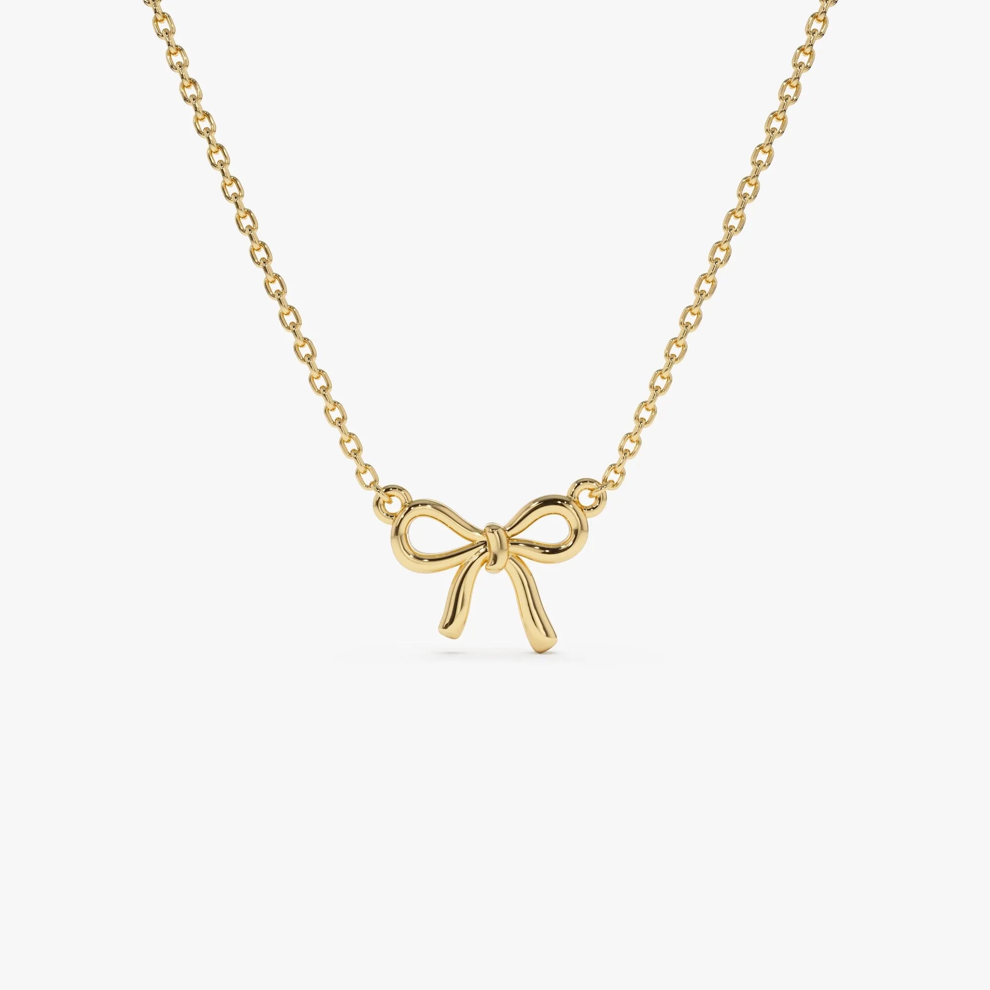 14k Solid Gold Ribbon Pendant Necklace
