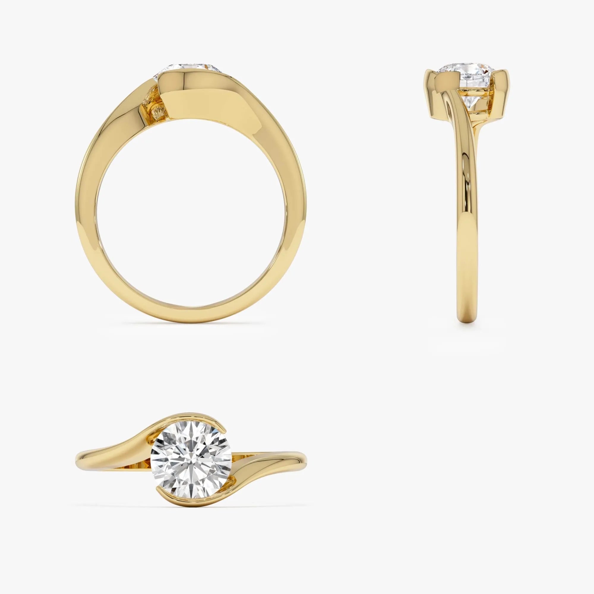 1.00 Ctw Round Lab Grown Diamond S Shape Engagement Ring in 14K Gold