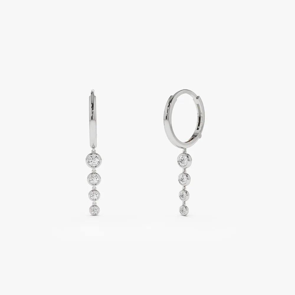 14k Gold Diamond Round Cut Dangling Drop Earrings Bezel Setting 0.45 ctw