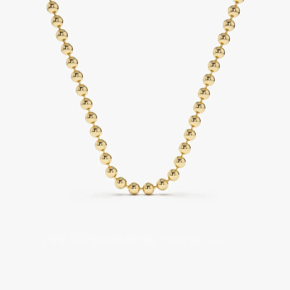 14k Solid Gold Round Bead Ball Chain Necklace