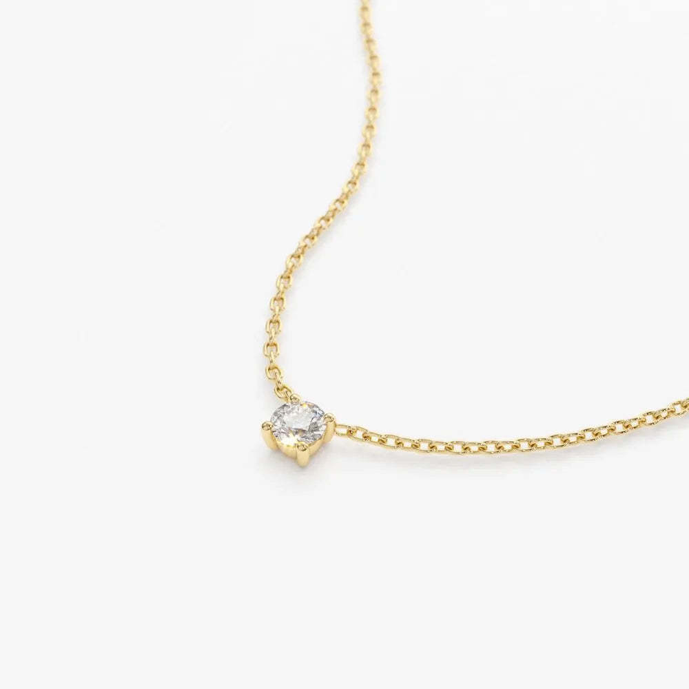 14K Gold Lab Grown Diamond Round Solitaire Necklace Prong Setting 0.30cttw