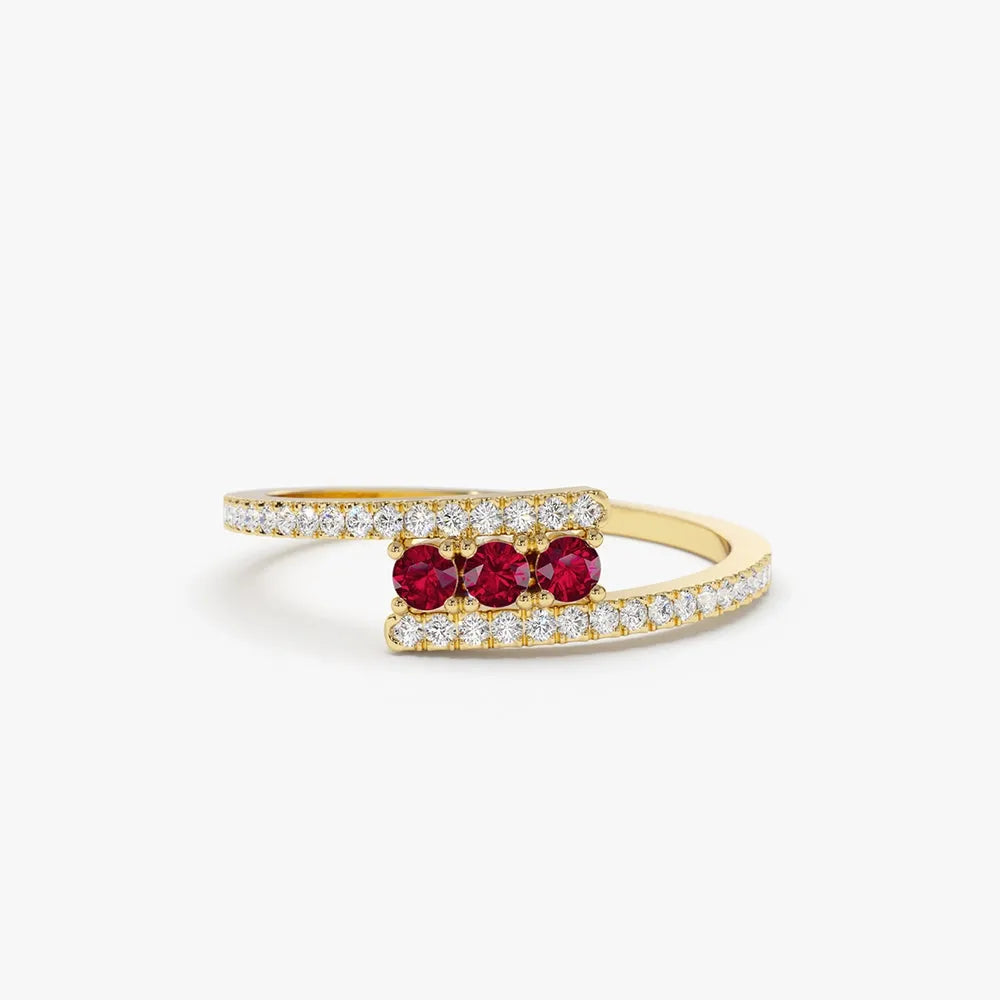 14k Gold Diamond and Ruby Round Cut Crossover Ring 0.30 ctw