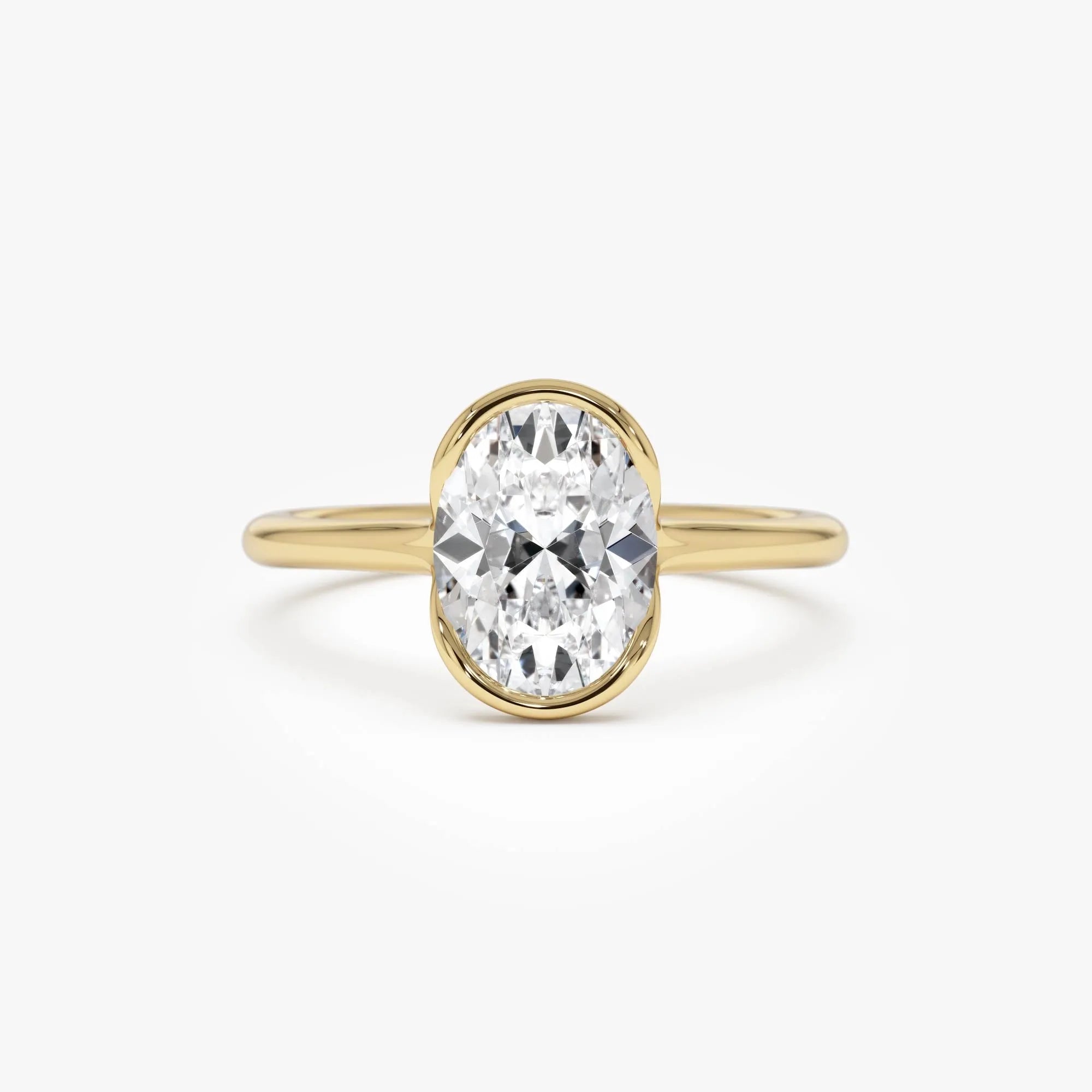 14k Gold 1.5 Carat Oval Lab Grown Diamond Half Bezel Engagement Ring