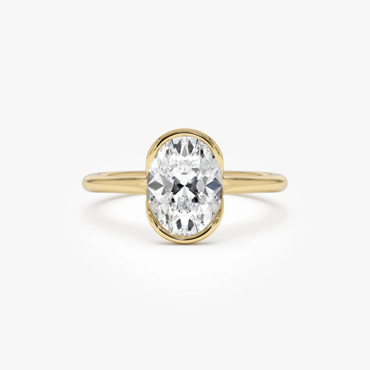 14k Gold 1.5 Carat Oval Lab Grown Diamond Half Bezel Engagement Ring