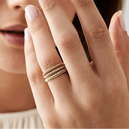 14K Solid Gold 1.0mm Twisted Rope Stackable Wedding Band Ring