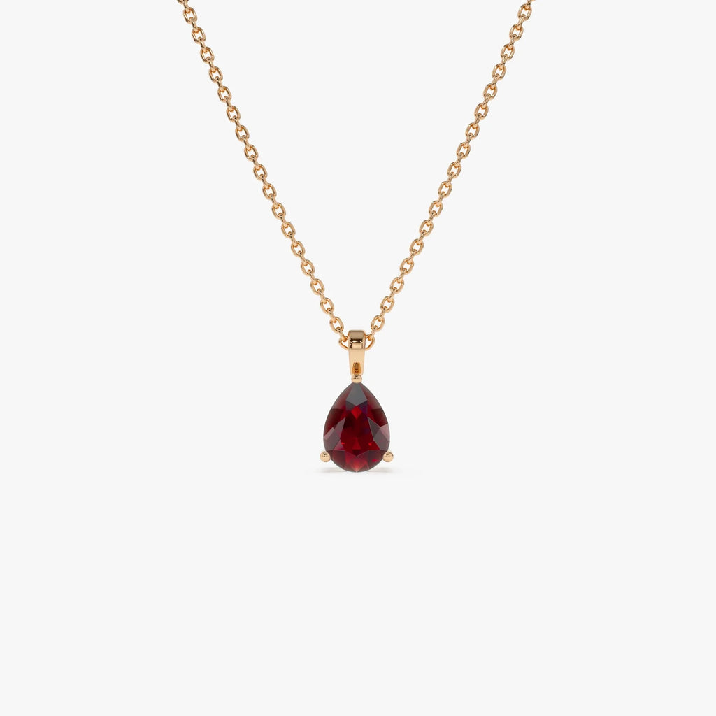 14k Solid Gold Garnet Pear Shaped Solitaire Necklace 0.81 Carat