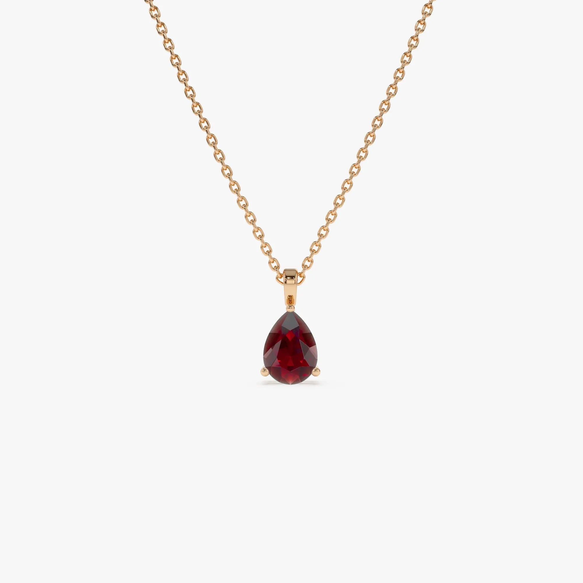 14k Solid Gold Garnet Pear Shaped Solitaire Necklace 0.81 Carat
