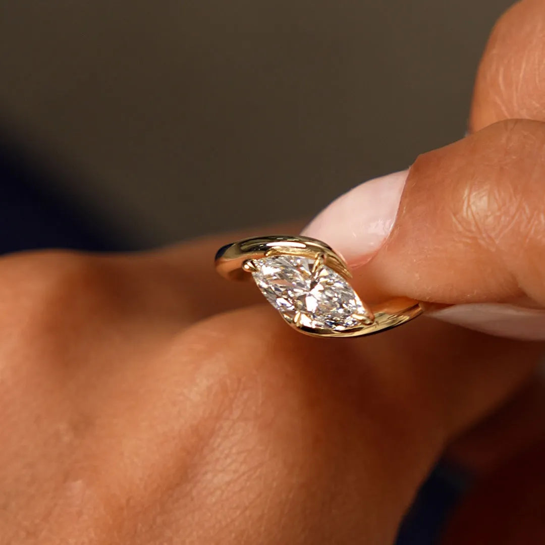 14k Gold Lab Grown Diamond Marquise Cut 1.00 Carat Criss Cross Solitaire Ring