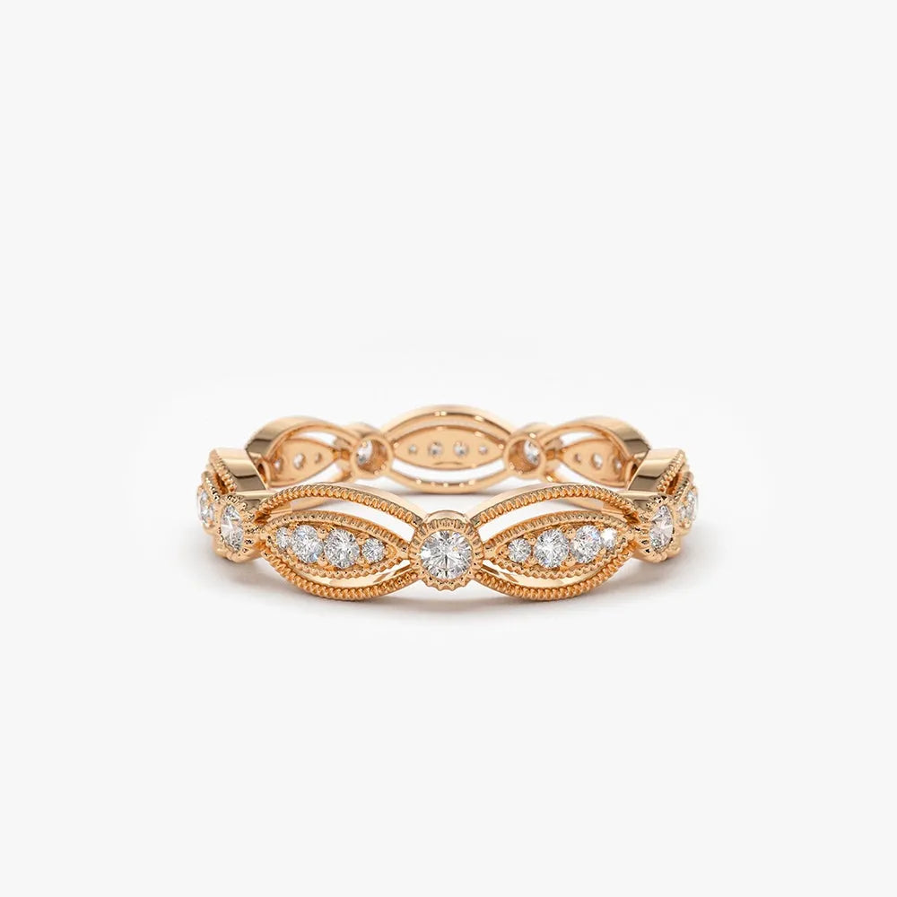 14k Gold 0.35ctw Round Diamond Micro Prong Art Deco Vintage Eternity Wedding Ring