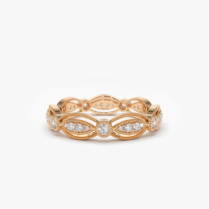 14k Gold 0.35ctw Round Diamond Micro Prong Art Deco Vintage Eternity Wedding Ring