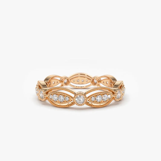 14k Gold 0.35ctw Round Diamond Micro Prong Art Deco Vintage Eternity Wedding Ring