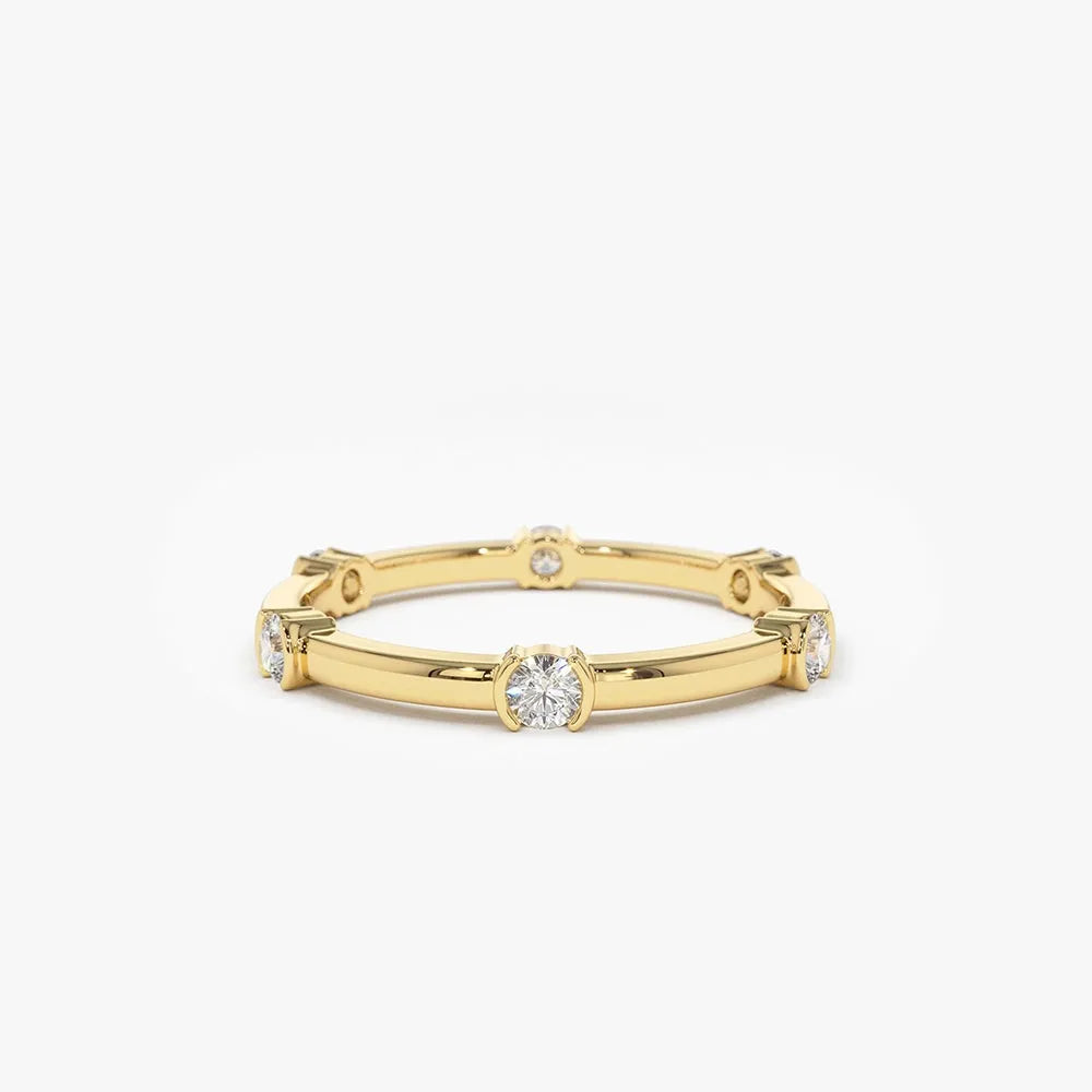 14k Gold Round Diamond 0.34ctw Half Bezel Stackable Eternity Ring