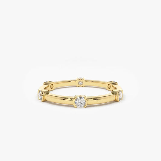 14k Gold Round Diamond 0.34ctw Half Bezel Stackable Eternity Ring