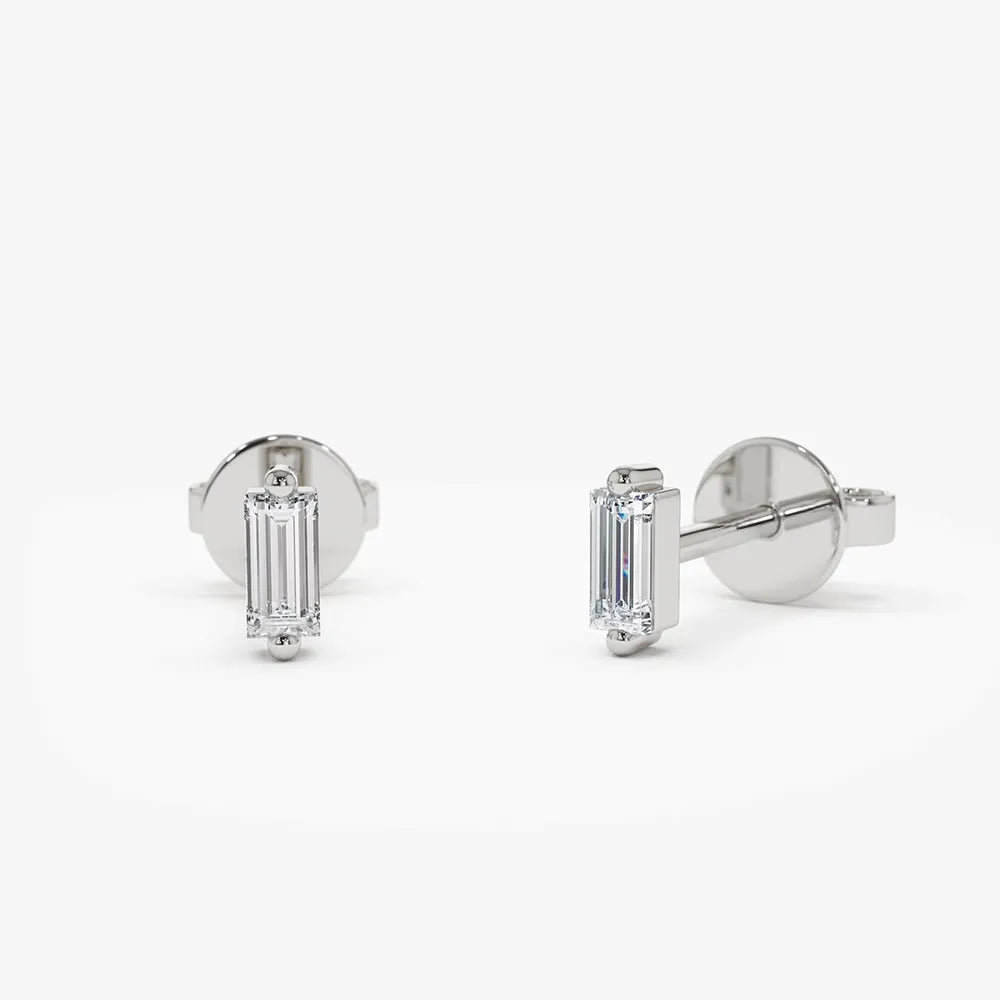 14k Gold Diamond Baguette Cut Mini Stud Earrings 0.15 ctw
