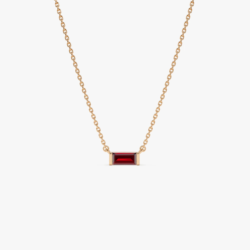 14k Solid Gold Garnet Baguette Birthstone Necklace 0.45 Carat