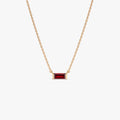 14k Solid Gold Garnet Baguette Birthstone Necklace 0.45 Carat