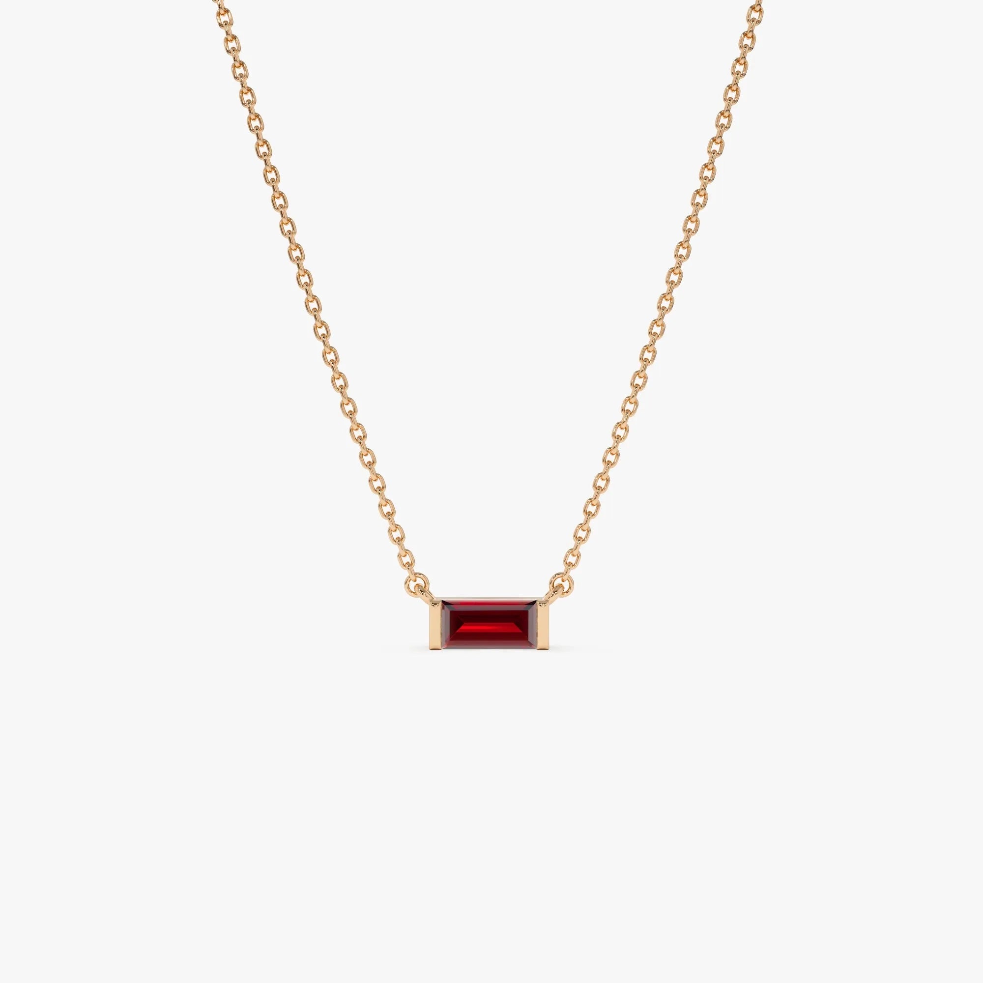14k Solid Gold Garnet Baguette Birthstone Necklace 0.45 Carat