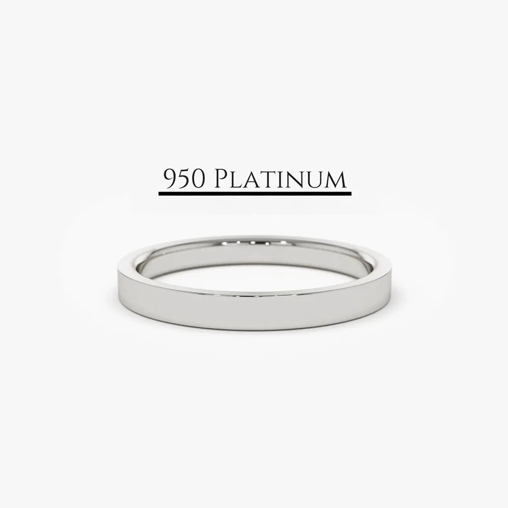 950 Platinum Flat Wedding Band Handmade Minimalist Ring