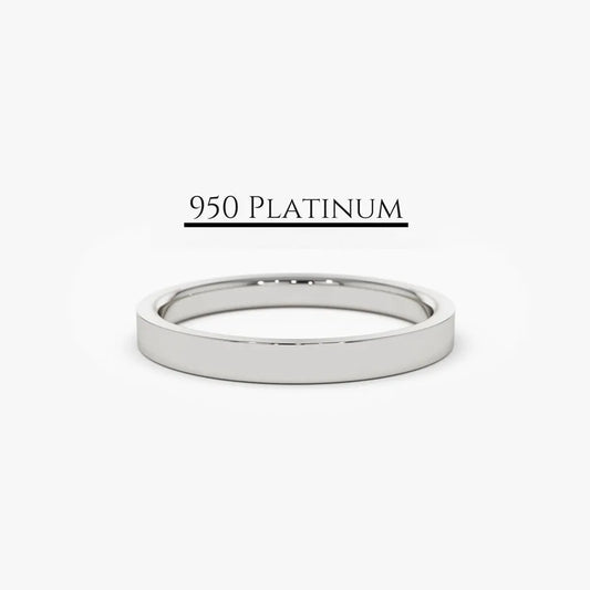 950 Platinum Flat Wedding Band Handmade Minimalist Ring