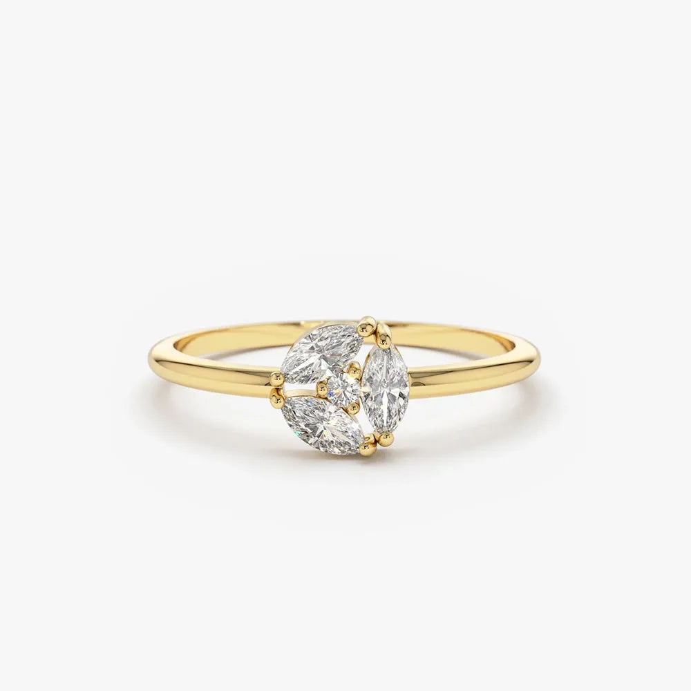 14K Solid Gold Marquise Diamond Cluster Ring 0.16 Carat Total Weight