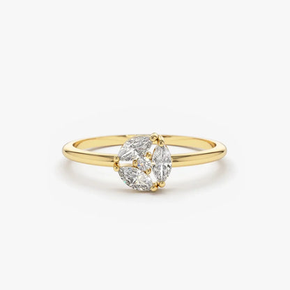 14K Solid Gold Marquise Diamond Cluster Ring 0.16 Carat Total Weight