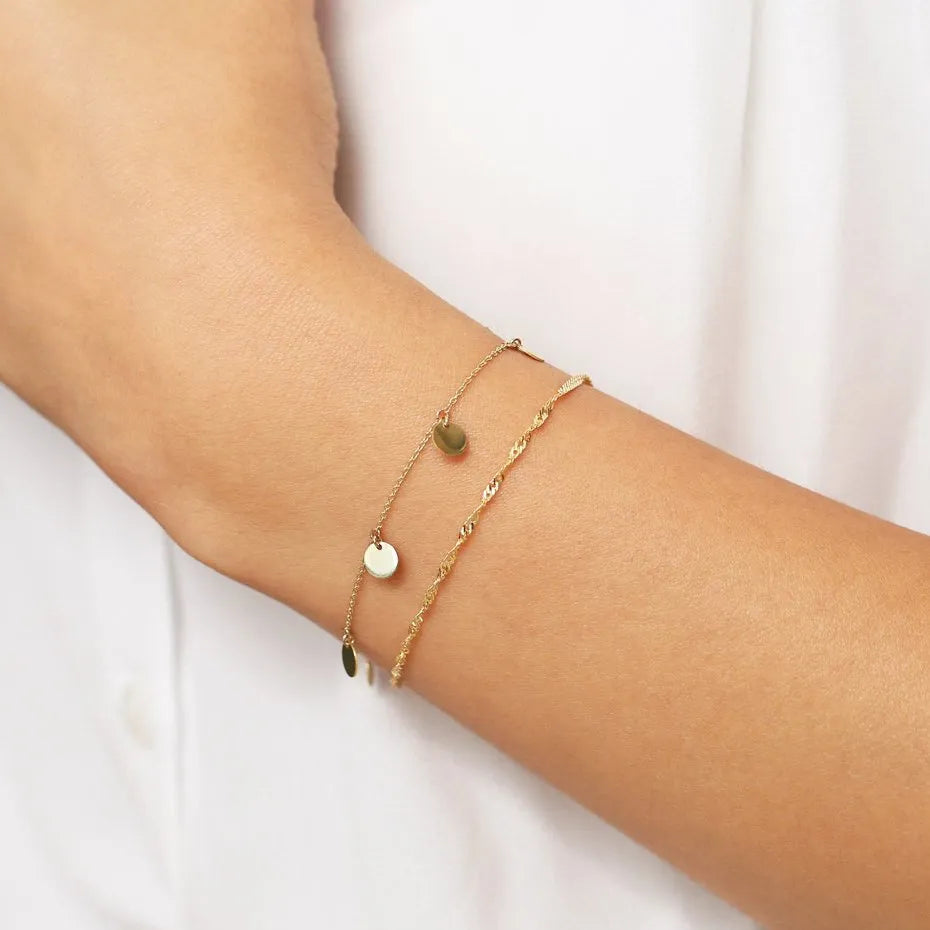 14k Solid Gold Five Dangle Disc Bracelet with Charms