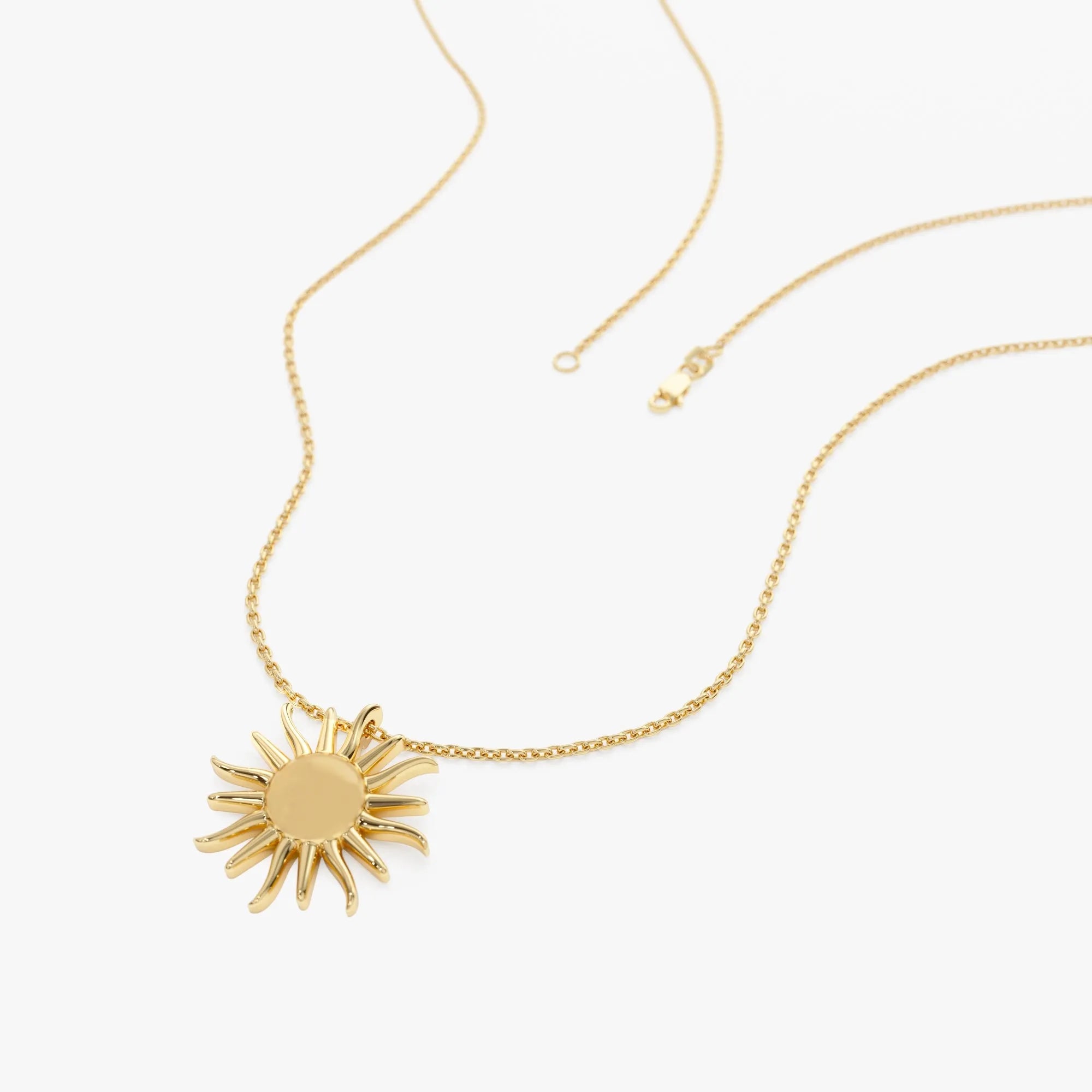14k Solid Gold Glowing Sun Celestial Charm Pendant Necklace
