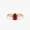 14k Gold Ruby and Diamond Pear Cut Three Stone Ring 0.47 ctw