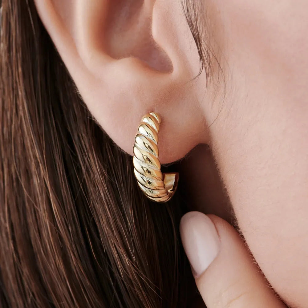 14k Solid Gold Croissant Hoop Earrings 6mm Width 19.5mm