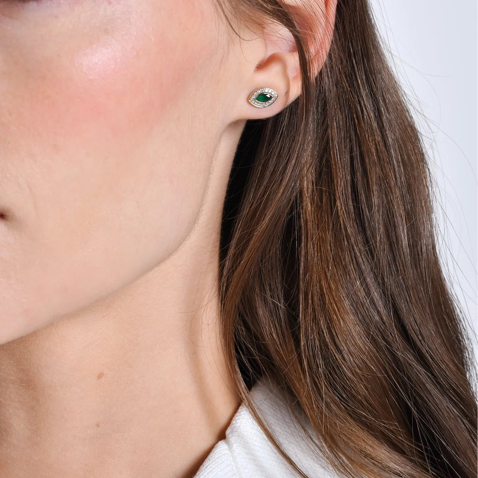 14k Solid Gold Marquise Emerald and Round Diamond Halo Stud Earrings 0.41 ctw