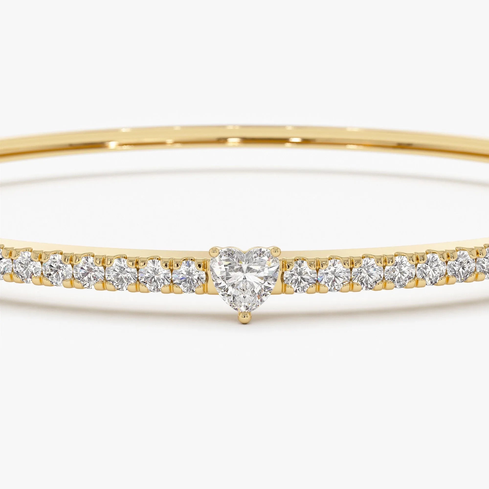 14K Solid Gold 1.10 CTW Heart and Round Diamond Bangle