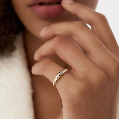 14k Gold Diamond Marquise and Round Dome Flush Setting Ring 0.22 ctw