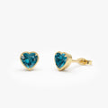 14K Solid Gold Heart Shaped London Blue Topaz Stud Earrings 1.00ctw