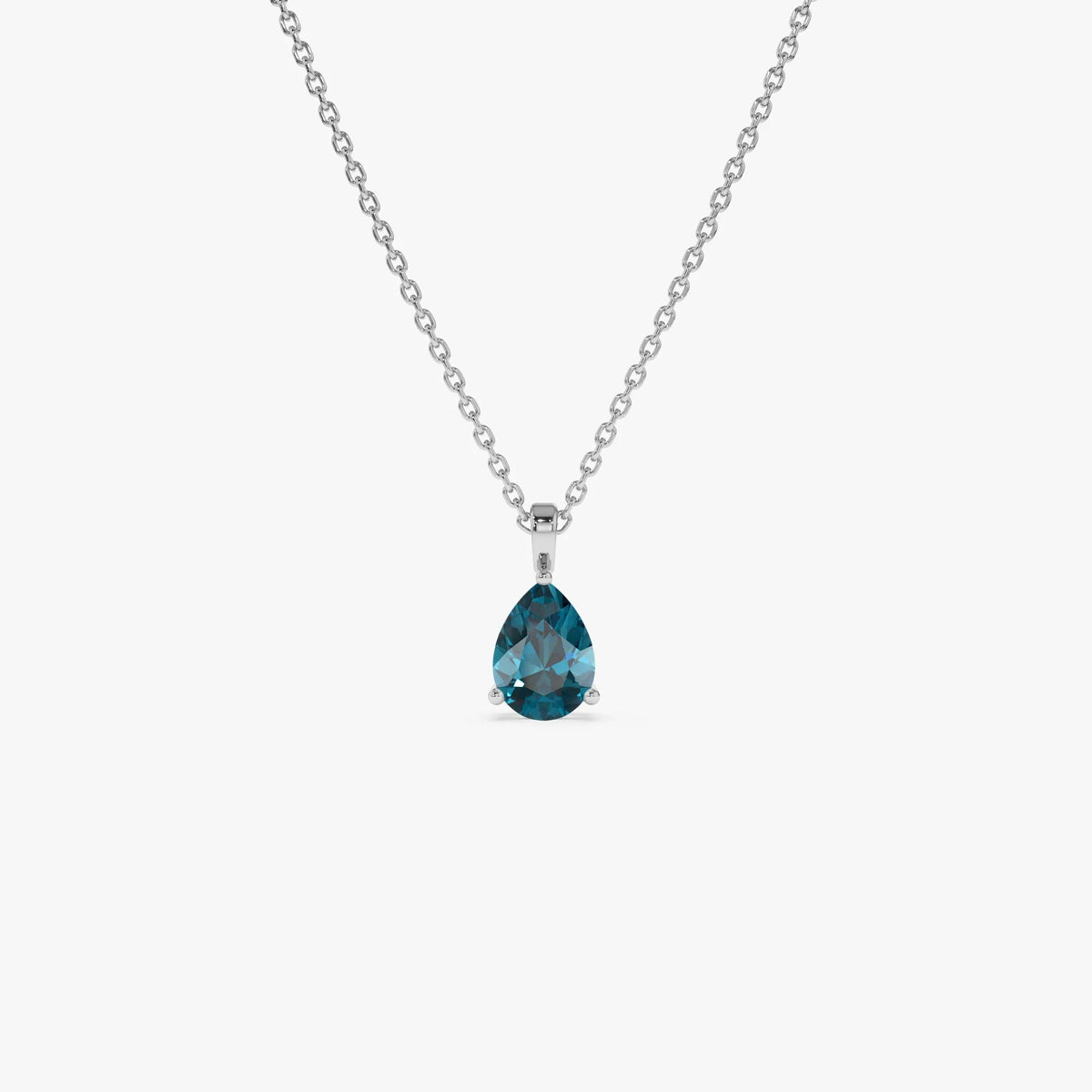 14k Solid Gold London Blue Topaz Pear Shaped Solitaire Necklace 0.80 Carat