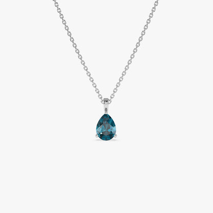 14k Solid Gold London Blue Topaz Pear Shaped Solitaire Necklace 0.80 Carat
