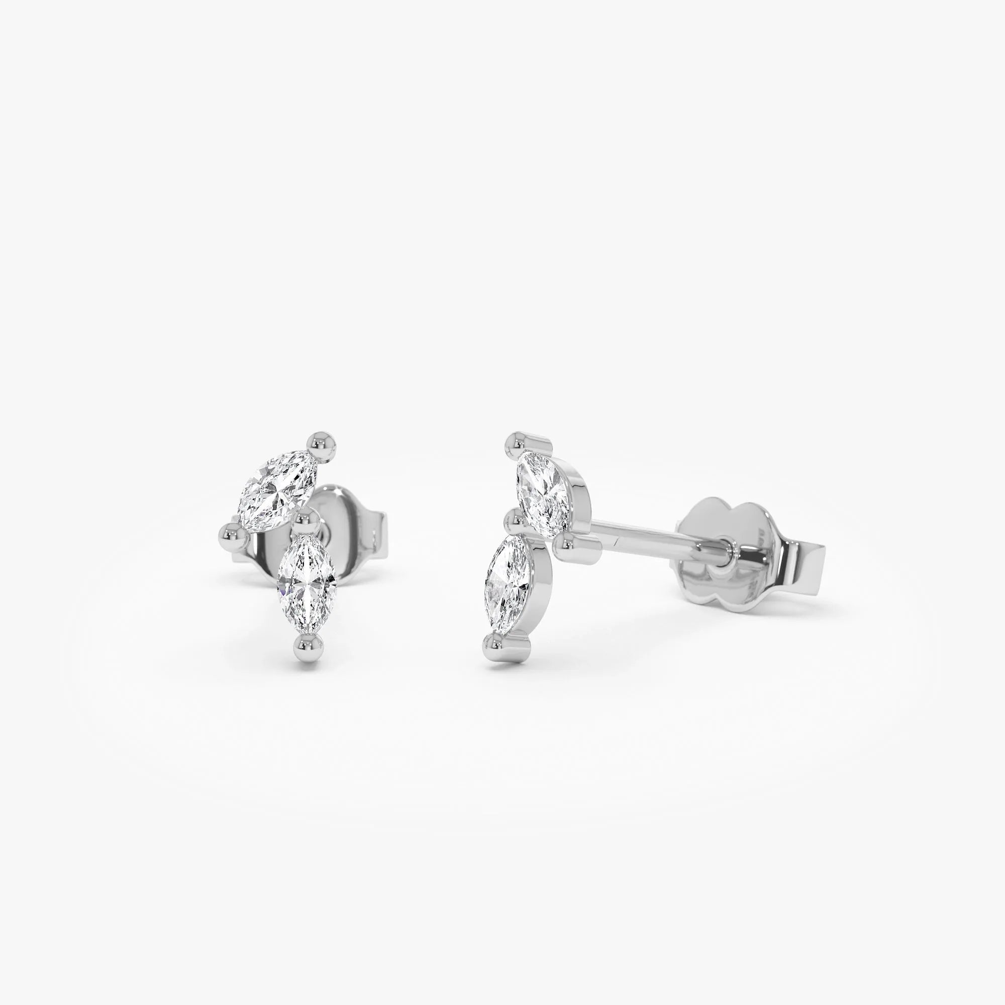 14k Gold Diamond Marquise Cut Double Stud Earrings 0.28 ctw