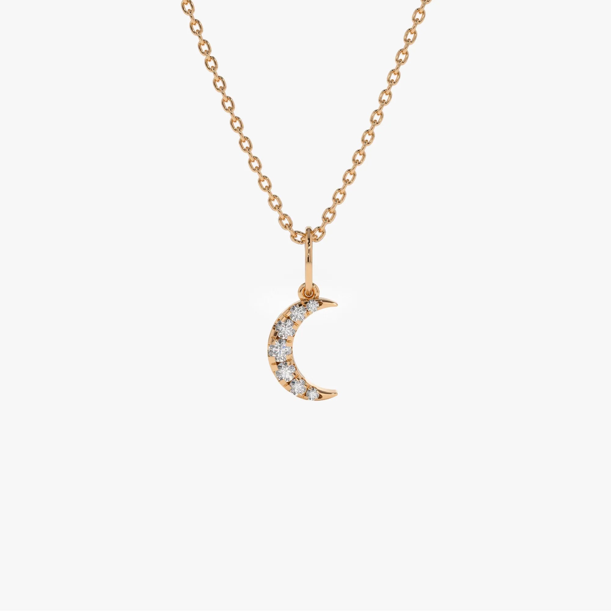 14k Solid Gold Round Diamond 0.15 CTW Crescent Moon Charm