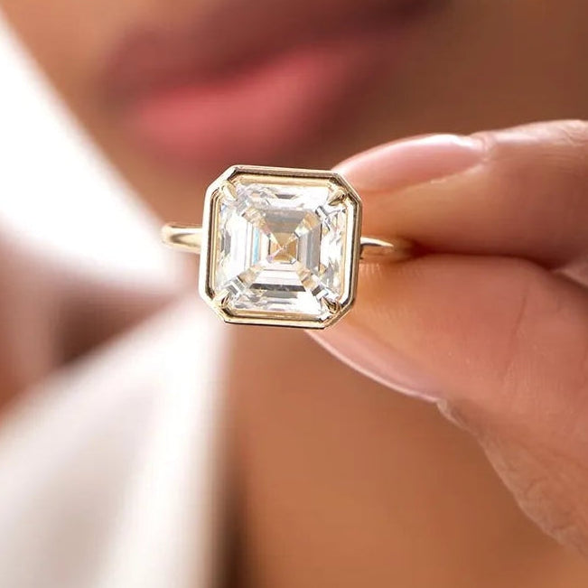 5.00 Ctw Asscher Cut Lab Grown Diamond Engagement Ring in 14K Gold