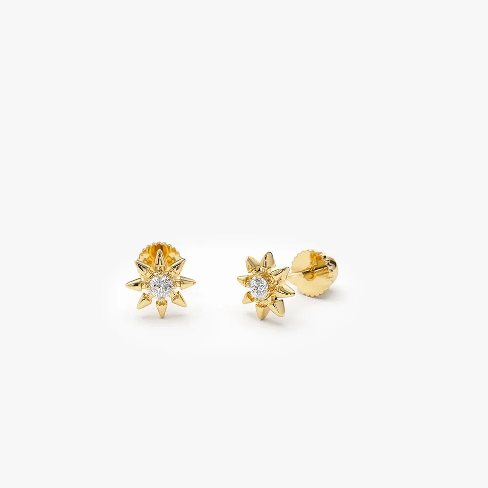 14k Gold Diamond Round Cut Star Helix Piercing Single Earring 0.035 ctw