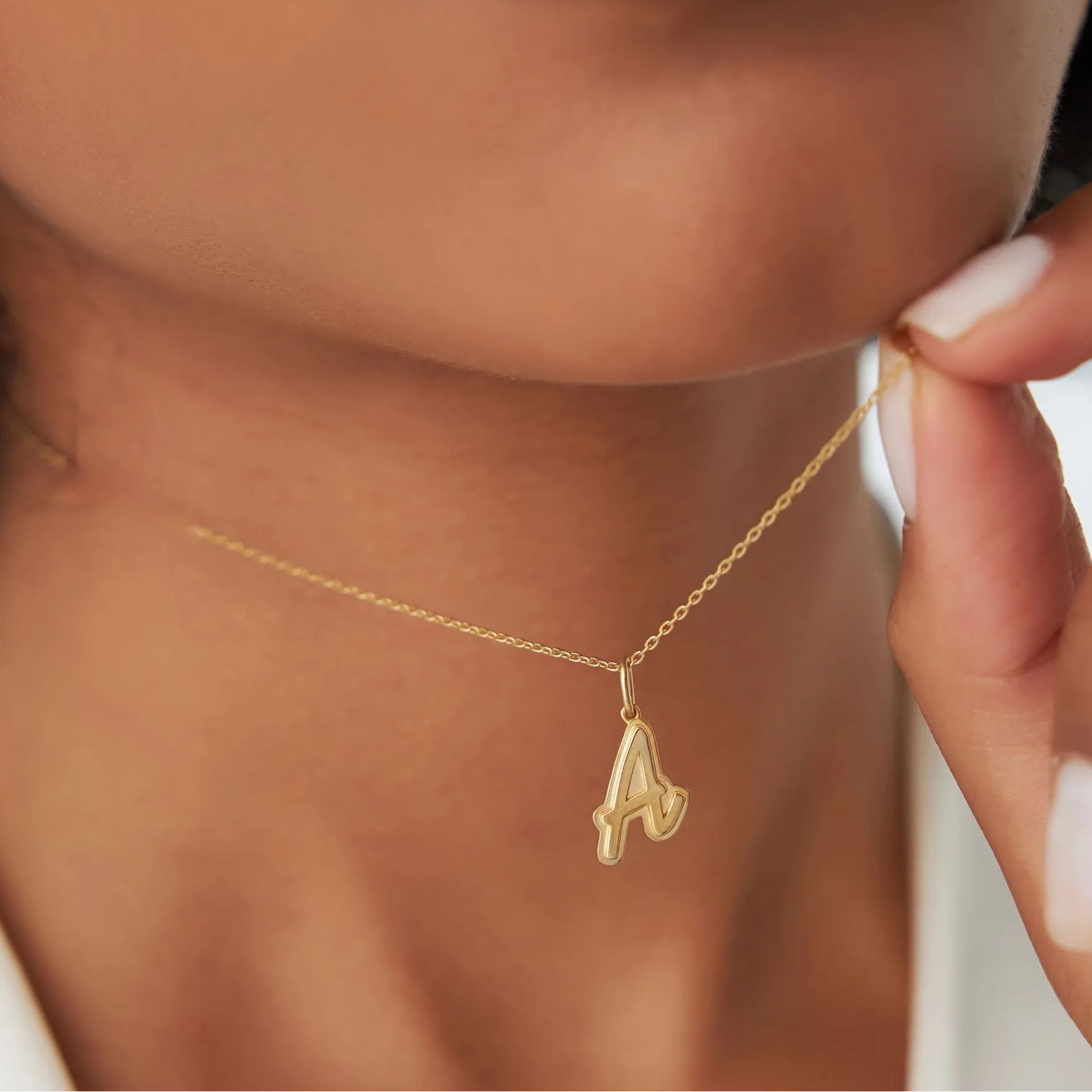 14k Solid Gold 3D Layered Script Font Initial Pendant Necklace