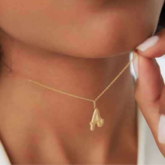 14k Solid Gold 3D Layered Script Font Initial Pendant Necklace