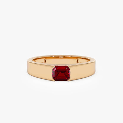 14k Gold Ruby Emerald Cut Octagon Solitaire Ring 0.56 ctw